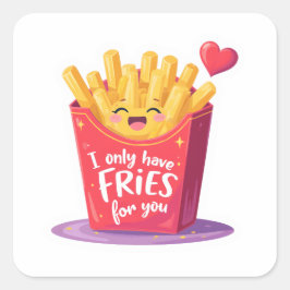 Cute Valentine French Fries Pun スクエアシール