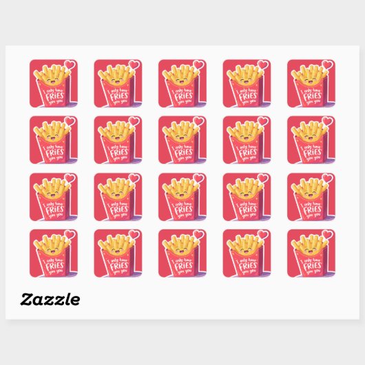 Cute Valentine French Fries Pun スクエアシール (シート)
