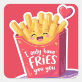 Cute Valentine French Fries Pun スクエアシール (正面)