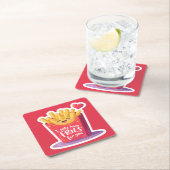 Cute Valentine French Fries Pun スクエアペーパーコースター (インサイチュ)