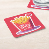 Cute Valentine French Fries Pun スクエアペーパーコースター (アングル)