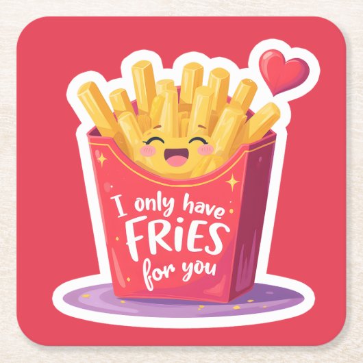 Cute Valentine French Fries Pun スクエアペーパーコースター (正面)