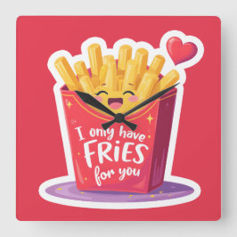Cute Valentine French Fries Pun スクエア壁時計