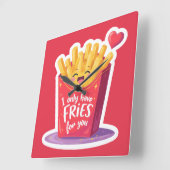 Cute Valentine French Fries Pun スクエア壁時計 (傾斜)
