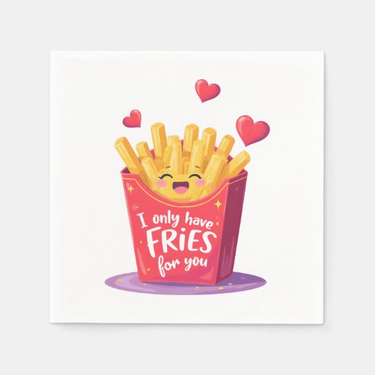 Cute Valentine French Fries Pun スタンダードカクテルナプキン (正面)