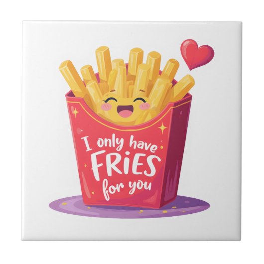 Cute Valentine French Fries Pun タイル (正面)