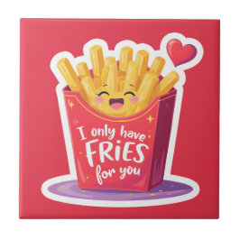 Cute Valentine French Fries Pun タイル