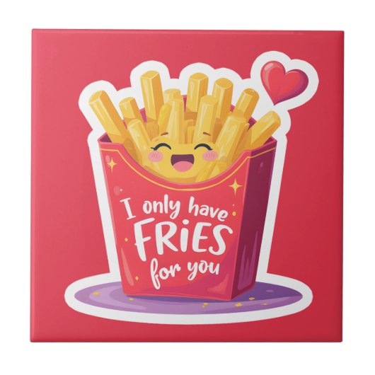 Cute Valentine French Fries Pun タイル (正面)