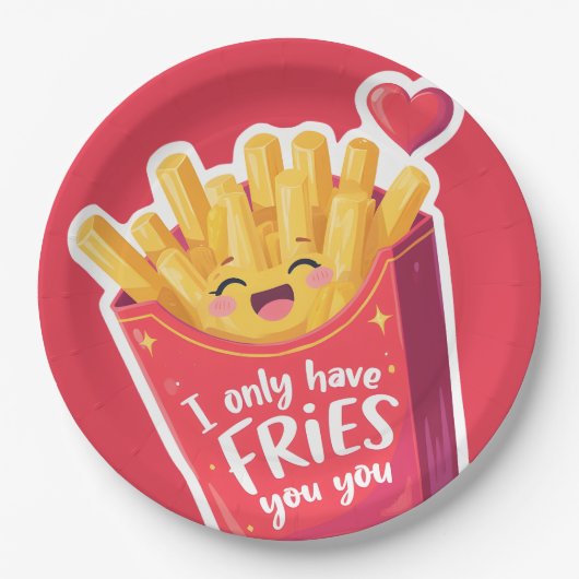 Cute Valentine French Fries Pun ペーパープレート (正面)