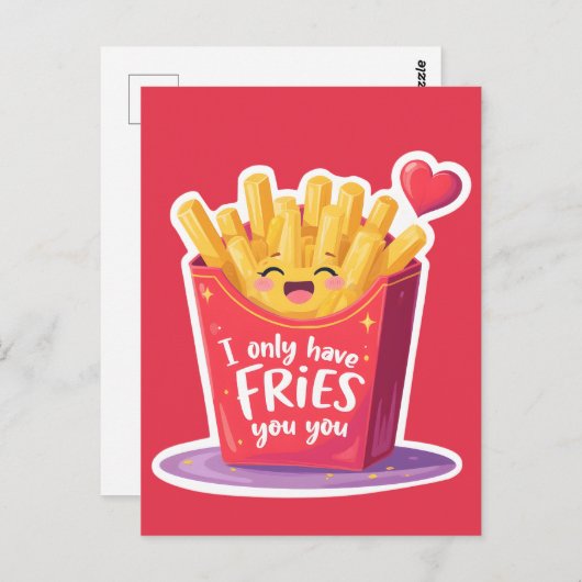 Cute Valentine French Fries Pun ポストカード (正面/裏面)