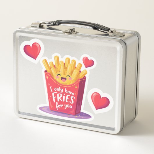 Cute Valentine French Fries Pun メタルランチボックス (正面)