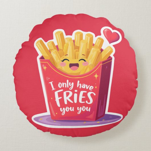 Cute Valentine French Fries Pun ラウンドクッション (正面)