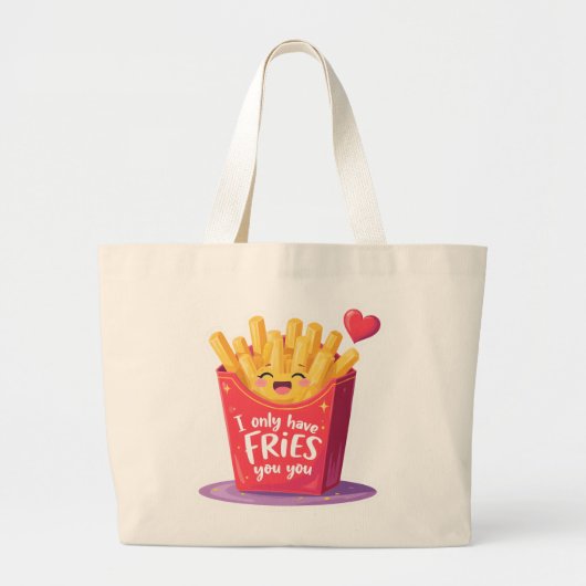Cute Valentine French Fries Pun ラージトートバッグ (正面)