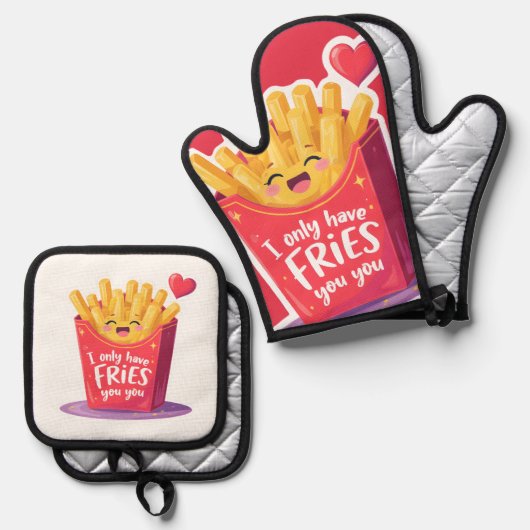 Cute Valentine French Fries Pun 鍋つかみ&鍋敷きセット (正面/裏面)