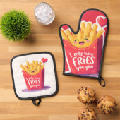 Cute Valentine French Fries Pun 鍋つかみ&鍋敷きセット (トップダウン)