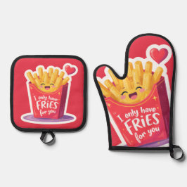 Cute Valentine French Fries Pun 鍋つかみ&鍋敷きセット