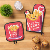 Cute Valentine French Fries Pun 鍋つかみ&鍋敷きセット (トップダウン)