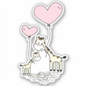 Cute Valentine Giraffes Pink Heart Balloons Design シール (正面)