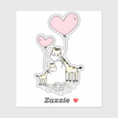 Cute Valentine Giraffes Pink Heart Balloons Design シール (シート)