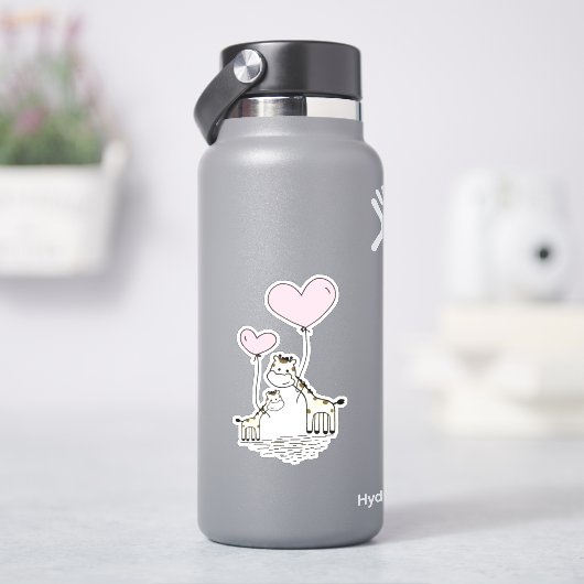 Cute Valentine Giraffes Pink Heart Balloons Design シール (HydroFlask)