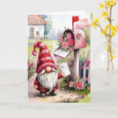 Cute Valentine Gnome At Mailbox Pen Pal カード (黄色い花)