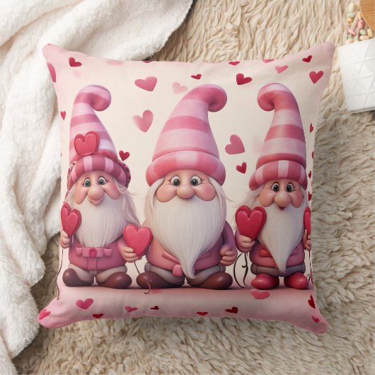 Cute Valentine Gnome Throw Pillow クッション (ブランケット)