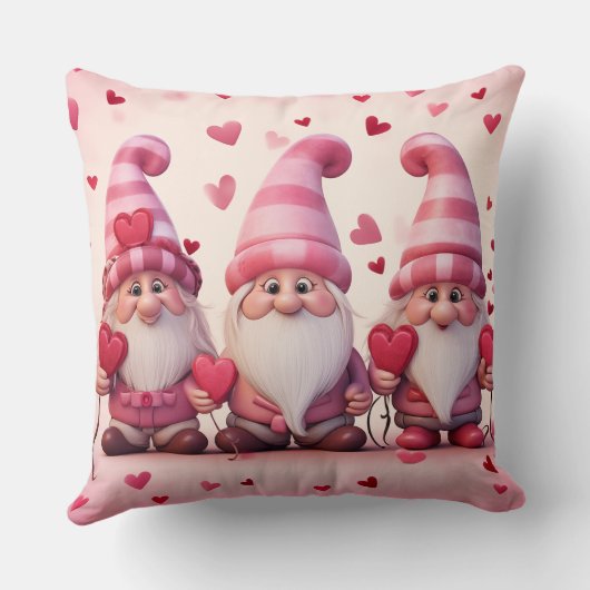 Cute Valentine Gnome Throw Pillow クッション (裏面)
