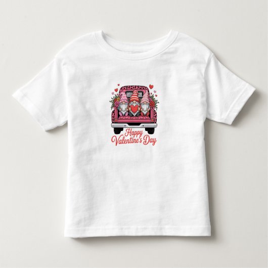 cute-valentine-gnomes-pink-truck-happy-valentines- トドラーTシャツ (正面)