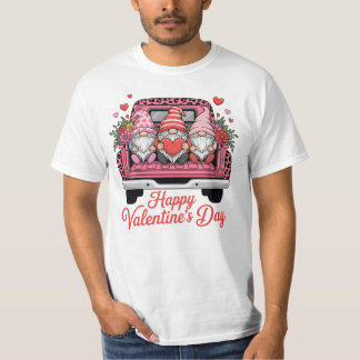 cute-valentine-gnomes-pink-truck-happy-valentines- tシャツ