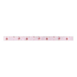 Cute Valentine Goose Hearts Pink Grid Pattern  サテンリボン