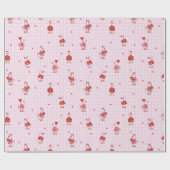 Cute Valentine Goose Pattern Hearts Pink Grid  ラッピングペーパー (フラット)