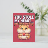 Cute Valentine Hamster–You Stole My Heart & Snacks ポストカード (スタンド正面)