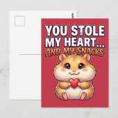 Cute Valentine Hamster–You Stole My Heart & Snacks ポストカード (正面/裏面)