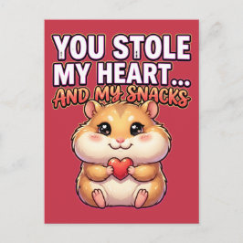 Cute Valentine Hamster–You Stole My Heart & Snacks ポストカード