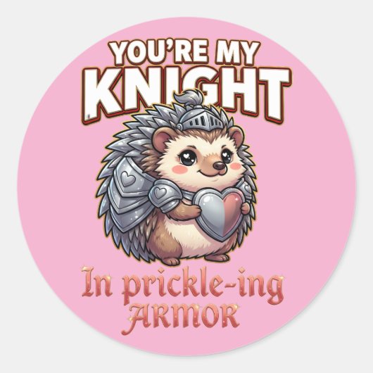 Cute Valentine Hedgehog – Knight in Prickly Armor ラウンドシール (正面)