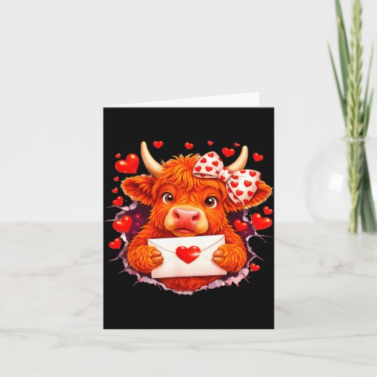 Cute Valentine Highland Cow With Heart Bow Western カード (正面)