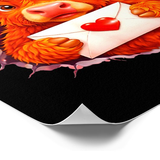 Cute Valentine Highland Cow With Heart Bow Western ポスター (角)