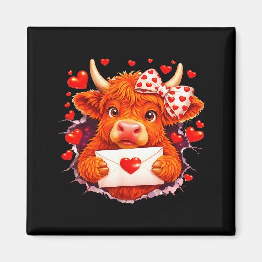 Cute Valentine Highland Cow With Heart Bow Western マグネット (正面)