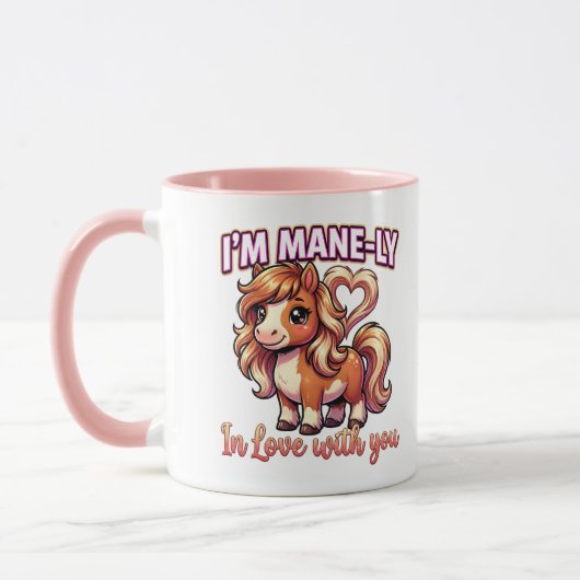Cute Valentine Horse – I’m Mane-ly in Love マグカップ (左)