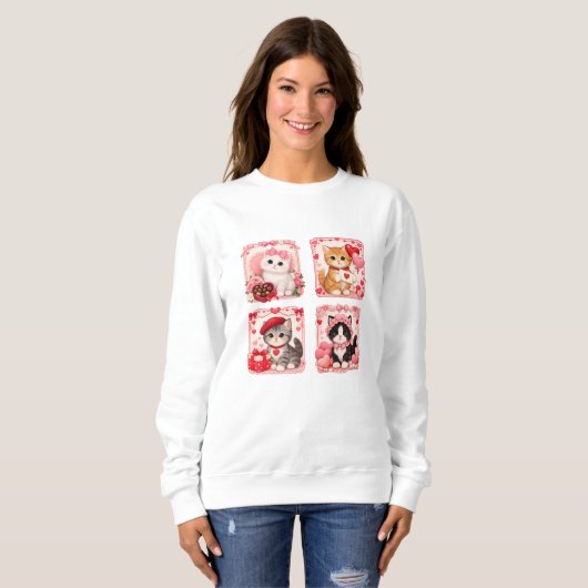 Cute Valentine Kittens Cozy Sweatshirt スウェットシャツ (正面フル)