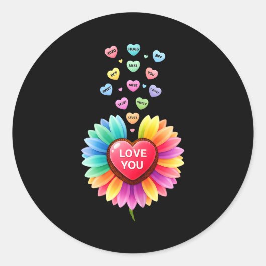 Cute Valentine Love Sunflower Hearts Candy For Gir ラウンドシール (正面)