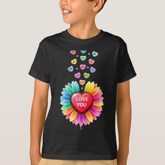 Cute Valentine Love Sunflower Hearts Candy For Gir Tシャツ (正面)