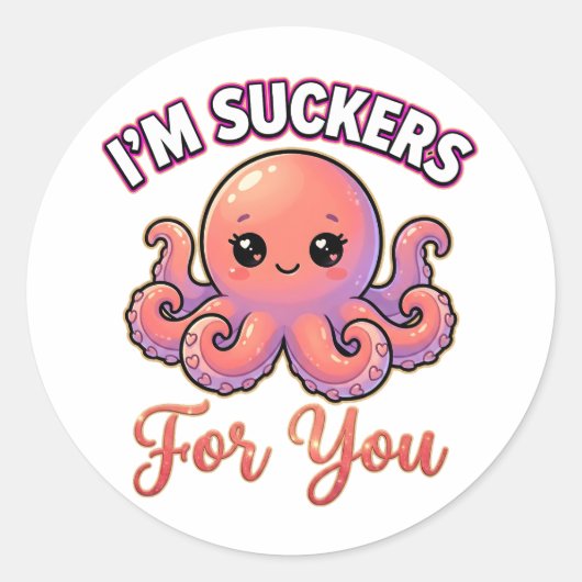 Cute Valentine Octopus – I’m Suckers for You ラウンドシール (正面)