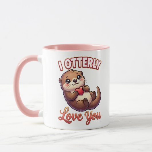 Cute Valentine Otter – I Otterly Love You マグカップ (左)