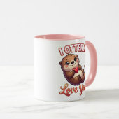Cute Valentine Otter – I Otterly Love You マグカップ (正面右)