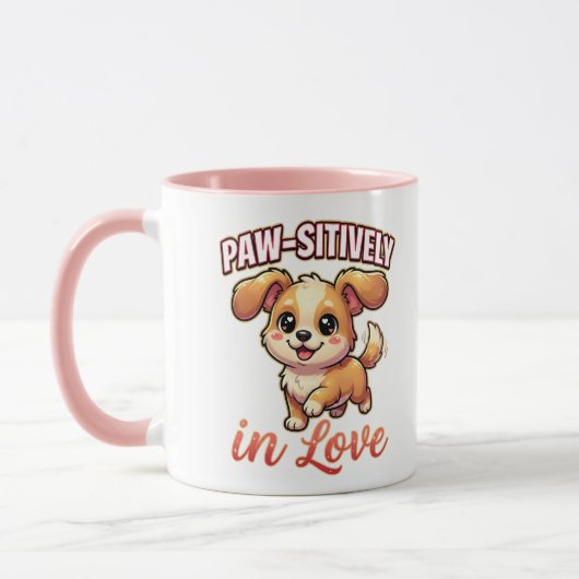 Cute Valentine Puppy – Paw-sitively in Love マグカップ (左)