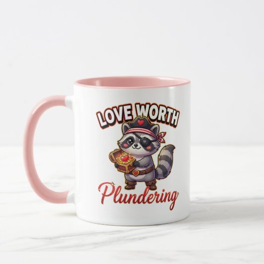 Cute Valentine Raccoon Pirate-Love Worth Plunderin マグカップ (左)