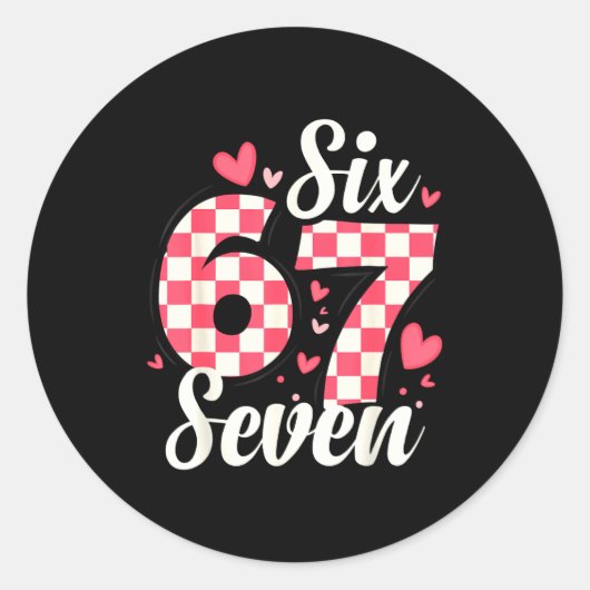 Cute Valentine Six Seven Checkerboard Love Nk Hear ラウンドシール (正面)