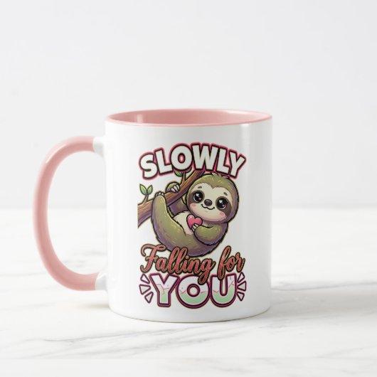 Cute Valentine Sloth – Slowly Falling for You マグカップ (左)