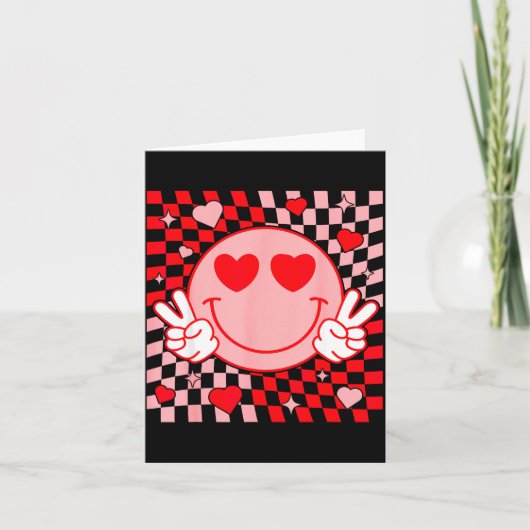 Cute Valentine Smile Face Smiling Checkered Patter カード (正面)